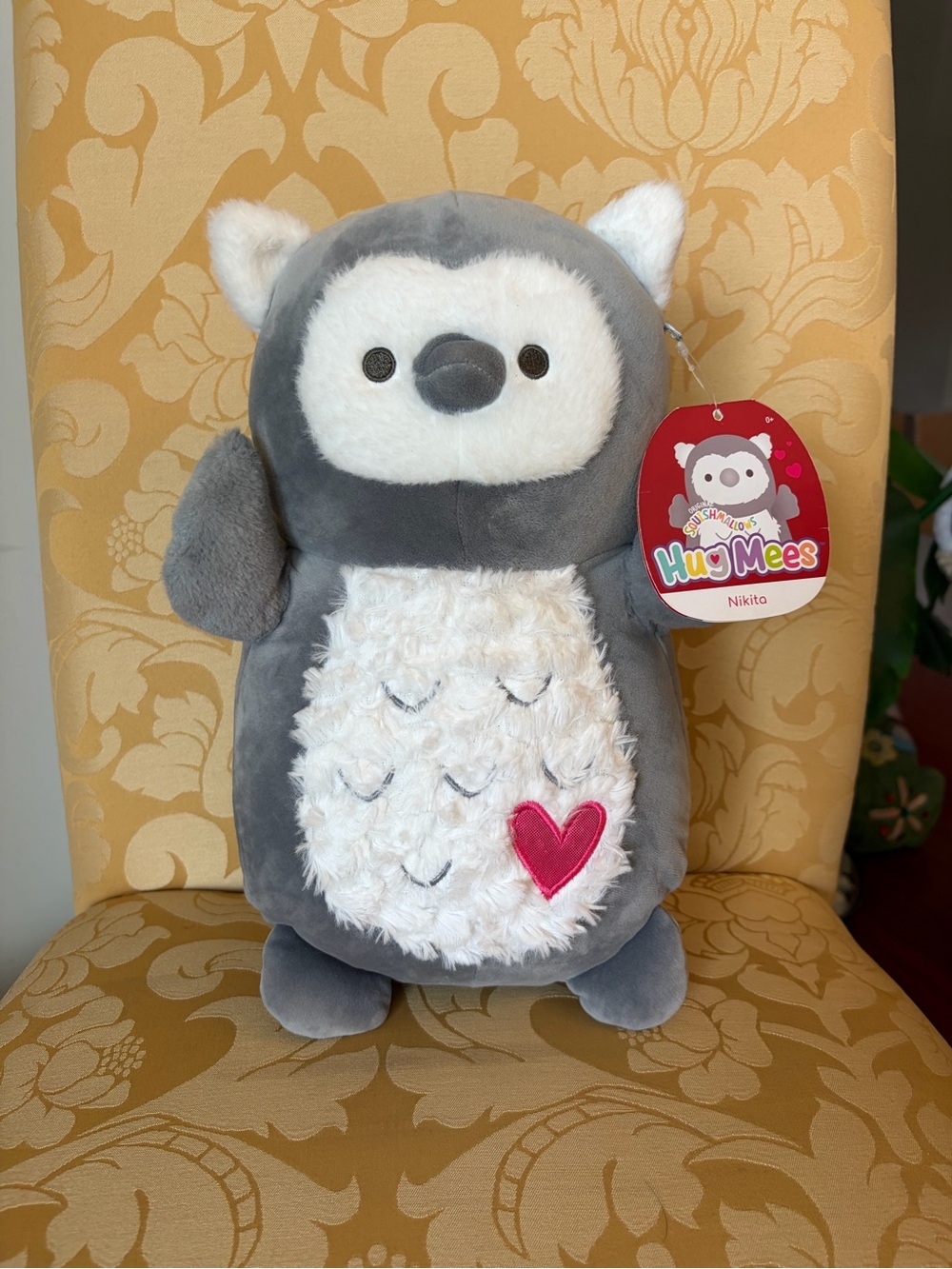 Squishmallows Gray and White Plush Penguin with Pink Heart